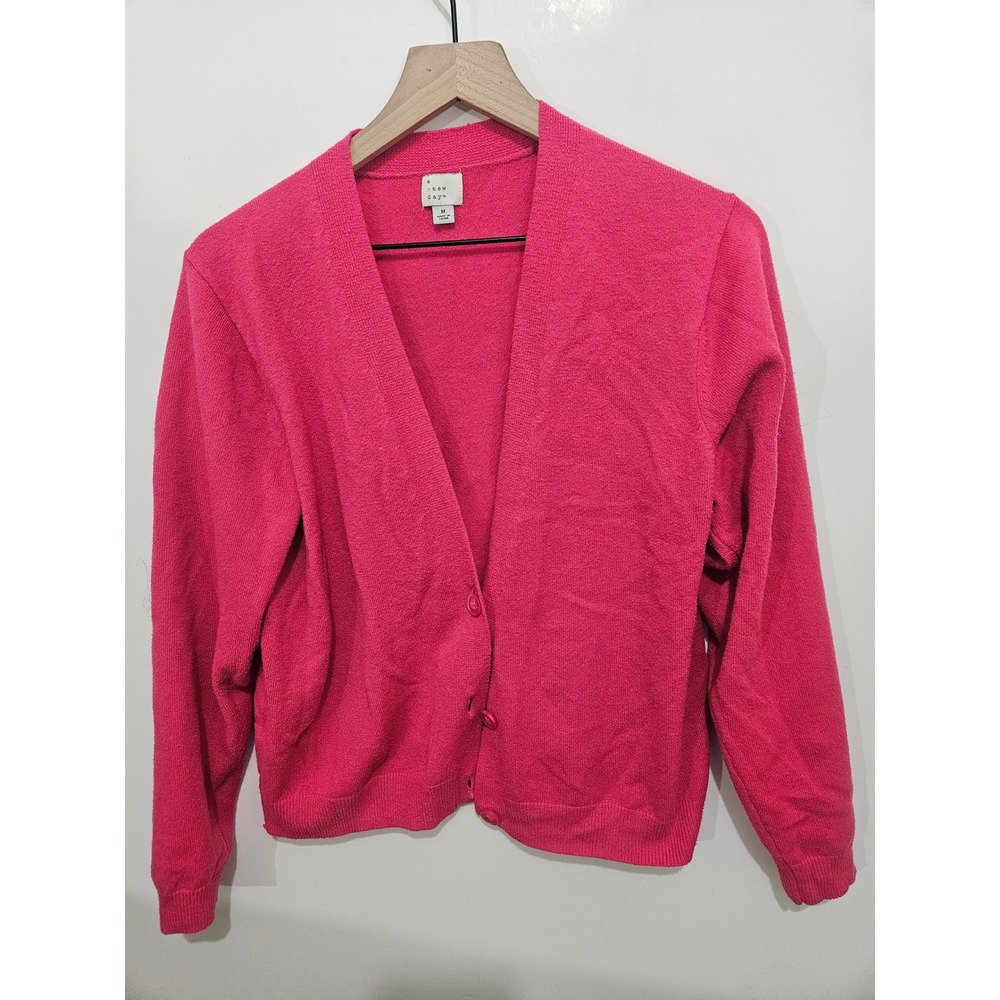 A New Day Womens Pink Button Front V-Neck Cardigan Sweater Size M